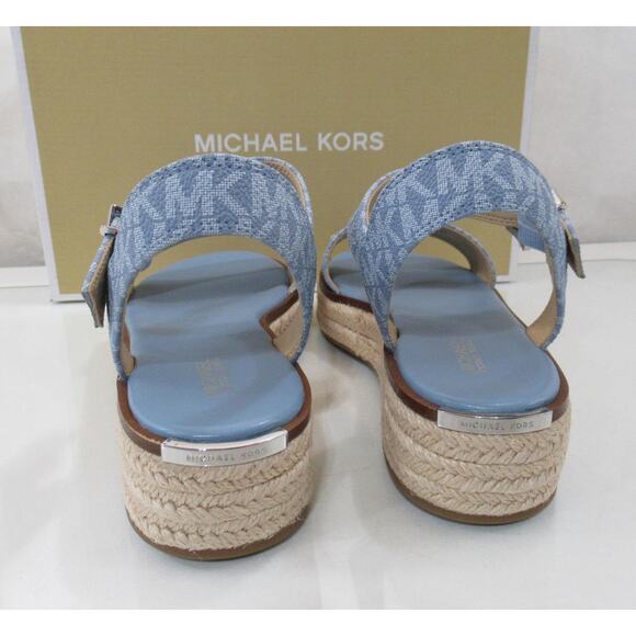 Michael Kors Richie Espadrille Platform Wedge Sandals MK Logo Blue - Picture 5 of 8